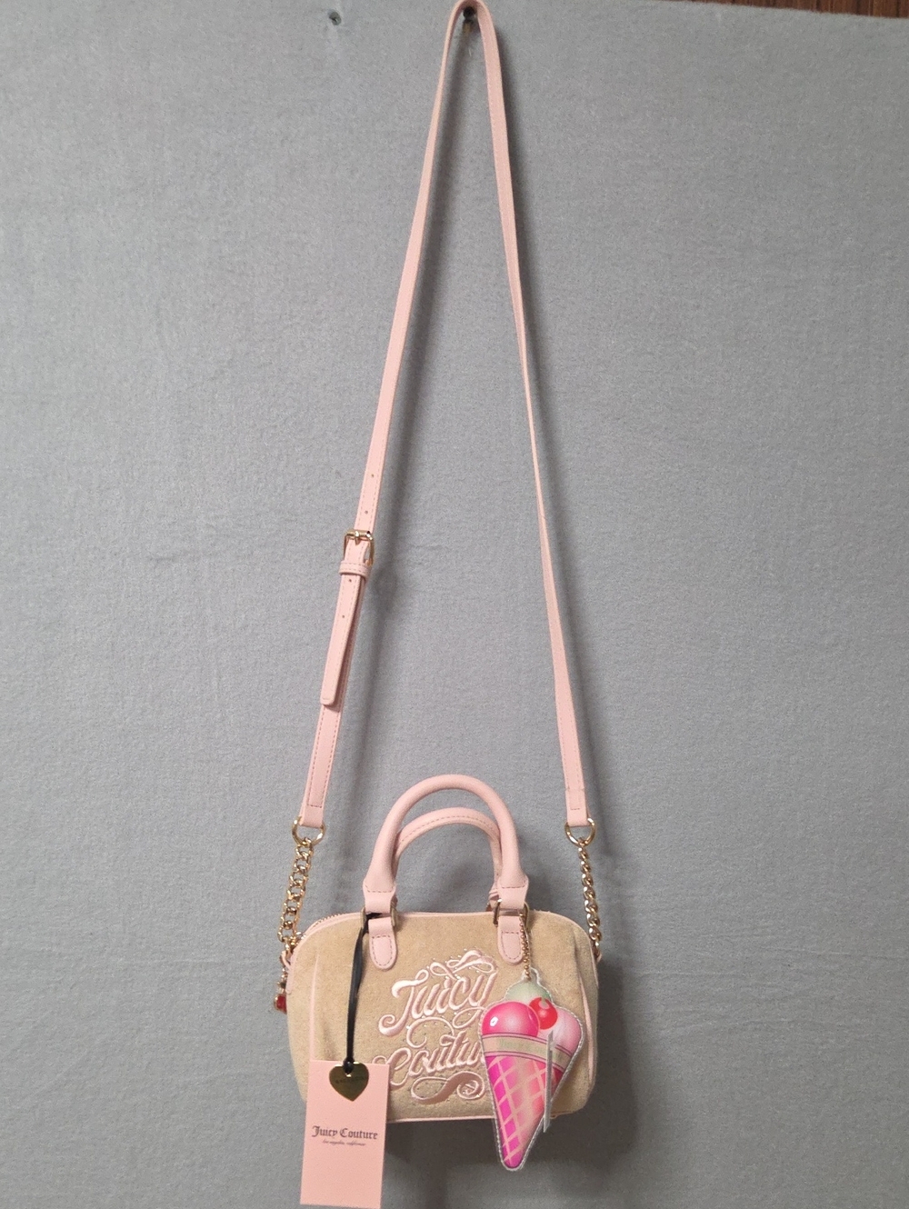 Juicy Couture Beige and Pale Pink Crossbody Bag with Ice Cream Charm